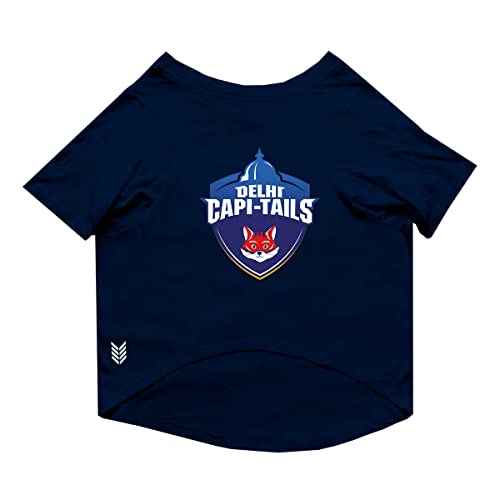 Image of Ruse Crew Neck Half Sleeves T-Shirt for Dogs IPL Replica CAPI-Tails Team Dog Cotton Jersey Printed Breathable Tees Apparel for Pet - Gift for Dogs (Chihuahuas, Papillons) (Navy, XXS)