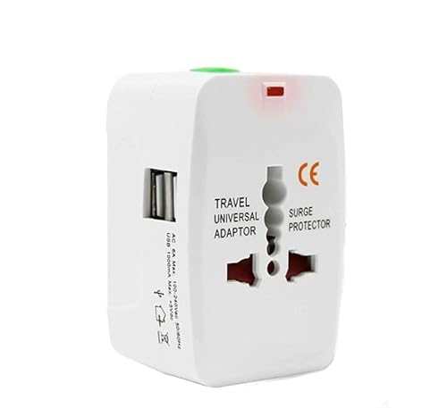 Image of Atevon Universal Travel Adapter - Worldwide All-in-One Power Converter with Dual USB Ports | Compatible with UK /US /EU /AUS Outlets | for Phone, Laptop, Tablet, Camera (White)