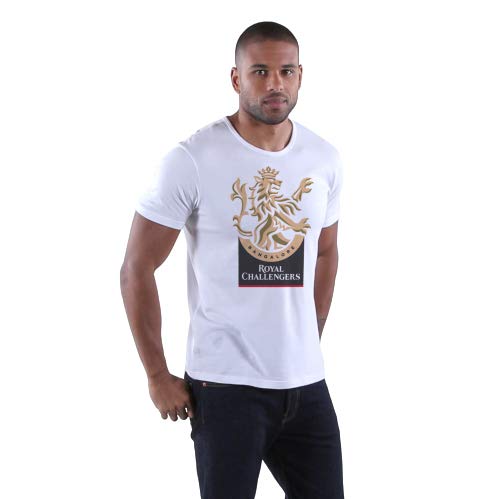 Upteetude Royal Challengers Bangalore White Round Neck Graphic T Shirt For Men Large