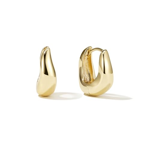 14K Gold Filled Hoop Earrings,925 Sterling Silver Huggie Earrings Hoops Earrings Trendy Chunky CZ Pin Earrings Jewelry Gifts for Women