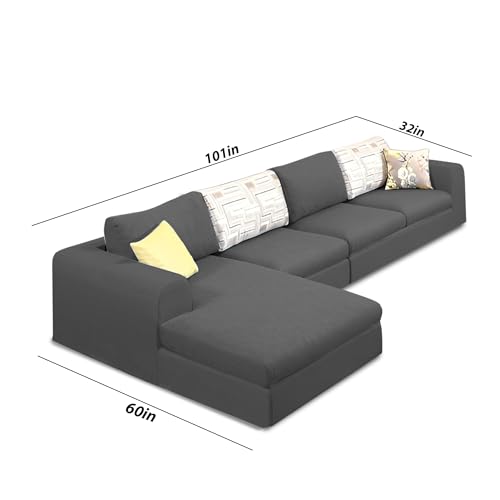 Image of Koza LHS 6 Seater L Shape Sofa Set for Living Room (Black Fabric) Premium Fabric Sofa