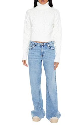 Image of Forever 21 Women's Cropped Cable Knit Turtleneck Sweater