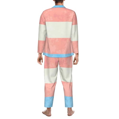 Transgender Pride Flag With Texture Mens Pajamas Set Button Down Sleepwear Set Long Sleeve Loungewear With Pockets2