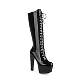 15CM/5.9IN Frauen Hohe Stiefel Stiletto Lace-Up Sexy Party High Heels Knie-Hohe Stiefel Modische Hohe Stiefel,Schwarz,47 EU