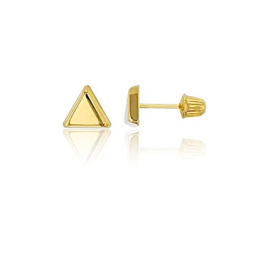 14K Yellow Gold Hypoallergenic 5mm Triangle Screw Back Earrings | High Polished | Fine Jewelry | 14K Gold Screw Back Earrings for Girls