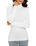 White Long Sleeve Shirt for Women Turtle Neck Plus Size Underwear Elegant Thermal Tops Winter Fall (White 2XL)