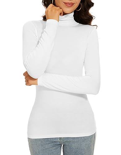 Womens Turtle Neck Thermal Shirts White Tops Long Sleeve Cute Winter Fall Going Out Layer(White S)