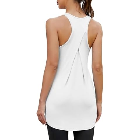 Bestisun Workout Athletic Dance Tops Long Workout Tops Womens Sports Tennis Shirt Yoga Gym Tank Top White XL Cover