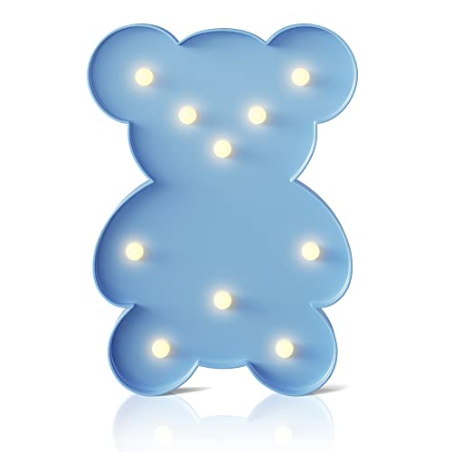 Image of Ganrami Blue Bear Decor, Battery Powered Bear Night Light for Kids, Pink Party Decorations, Baby Night Light for Bedroom, Toddler Night Lights, Girls Room Decor