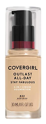 COVERGIRL Outlast All-Day Stay Fabulous 3-in-1 Foundation Nude Beige, 1 Ounce (packaging may vary)