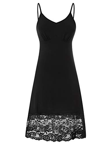 Belle Poque Fond de Robe Dentelle Nuisette Satin Robe sans Manche Ete Courte Noire BPS02169-2_S