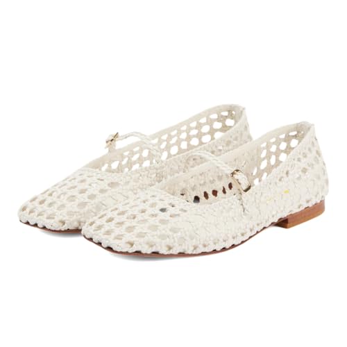 Women's Square Toe Ballet Flats Woven Braided Strap Buckle Mary Jane Flat Party Dress Lightweight Shoes Size 4-16 US