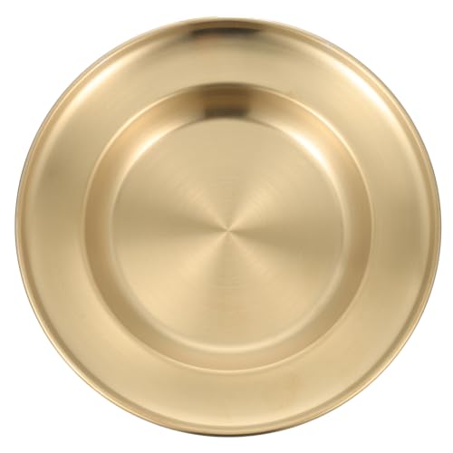 Uonlytech Stainless Steel Round Dinner Plate Gold Multi-functional Snack Holder Portable Food Container Cake Serving Dish for Family Restaurant Hotel Use Easy to Clean