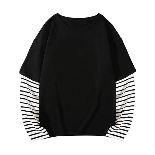 Boys Girls Spring Fall Long Sleeve Cotton False Two PC Striped Top T Shirt Girls Button down Shirt