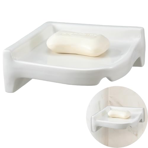 Honeydak 2 jaboneras de esquina de cerámica para ducha, azulejos de pared, soporte de jabón de cerámica blanca de 7 x 7 x 2.5 pulgadas, soporte de pared para el hogar, bañera, baño, fregadero, ducha