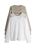 THE SET Mujeres Pack de 4 Camisetas holgadas de Manga Larga Khaki Green/Taupe Brown/Stripe/Cream XL