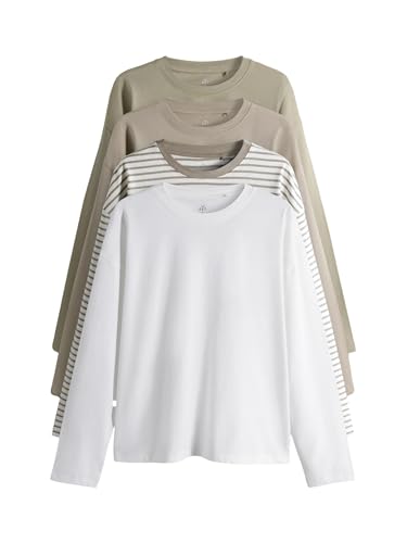 THE SET Mujeres Pack de 4 Camisetas holgadas de Manga Larga Khaki Green/Taupe Brown/Stripe/Cream L