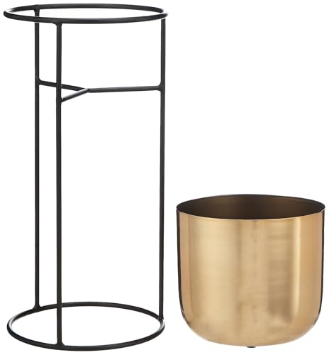 Image of amazon basics Gold Plated Metal Planters with Stands (Set of 2) | Suitable for Living Room, Bedroom Decor | (Gold)