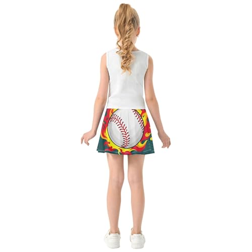 Flaming Baseballs Athletic Shorts Girls Skorts Skirts with Shorts Rainbow Butterfly 3t4
