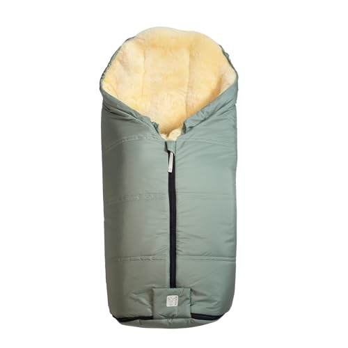 IGLU 2.0 Lammfell Fußsack für Kinderwagen, 98 x 45 cm, Wind- und Wasserabweisend, Waschbar bei 30°(salbei green)