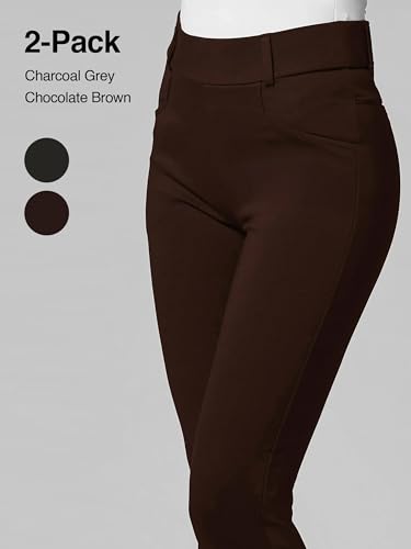 Conceited 2-Pack Stretch Slacks for Women - Wear to Work - Bootcut Dress Pants with Pockets - Charcoal, Brown - (Large)4