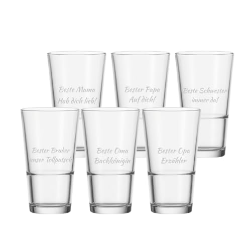 LUXENTU Trinkgläser mit Gravur, 330 ml, Personalisierte Wassergläser mit 2-zeiliger Gravur, Gravierte Becher für Hochzeiten und Events, Individuelle Lasergravur, 6 Stück