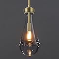 Untrammelife Gold Pendant Light Hand-Blown Clear Solid Glass Pendant Light Fixture Teardrop Ceiling Hanging Light in Brushed Brass Finished for Kitchen Island Dining Room, E12 Base