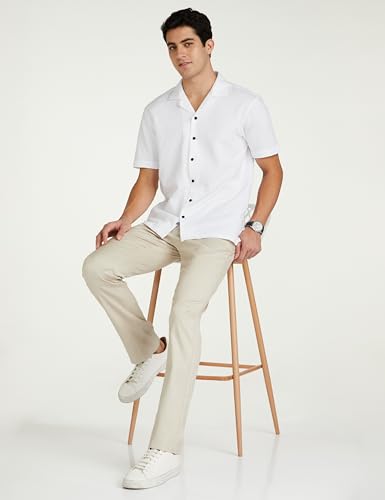 Image of Van Heusen Men's Cotton Slim Fit Print Half Sleeves Casual Resort Collar Shirt