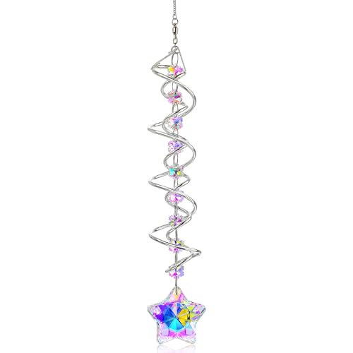 H&D HYALINE & DORA 21inch Crystal Suncatcher for Window Hanging Double-Spiral Design Gazing Ball Spiral Tail Wind Spinners Sun Catchers Rainbow Maker...