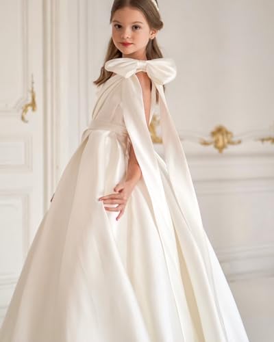 Satin One Shoulder Flower Girl Dress with Bow Wedding Princess Pageant Party Gown Puffy Formal First Communion3