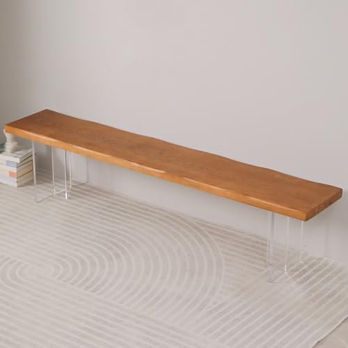 Banco de madera con patas acrílicas gruesas, banco multifuncional para entrada y comedor, fácil de montar, uso en interiores, asiento de madera maciza