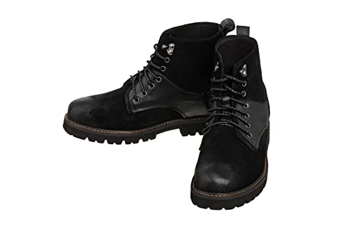 CALTO Men's Invisible Height Increasing Elevator Shoes - Black Nubuck Distressed Leather Round-Toe Lace-up Ankle Boots - 3.3 Inches Taller - K8701 - Size 7 D(M) US4