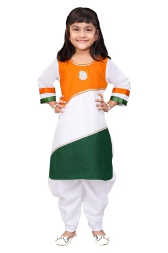 Image of Girls Patriotic Kurta Salwar Set | Traditional Kids Outfit for Independence Day Celebration, School Programs & Cultural Functions