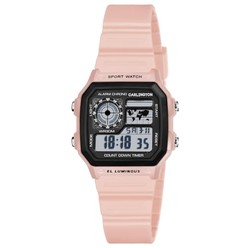Image of Carlington Kids Digital Watch for Boys and Girls Age 2 to 12 Years Pink Green Black Colour Band with Alarm and Date Display - CT 321