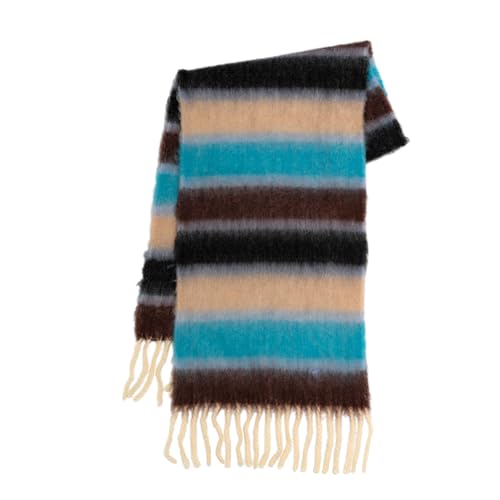 BRABOSTON Damen-Schal, Winterschal, Regenbogen-Quaste, klassischer Kaschmir-Gefühl, Unisex, Schal, Outfit, Outdoor-Aktivität, Mode für Erwachsene und Frauen, Blauer und...