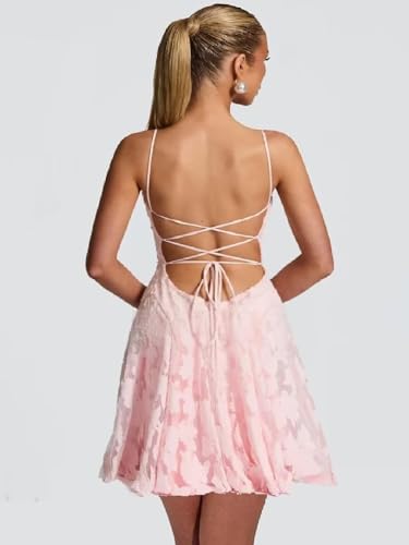 Clothfun Short Spaghetti Strap Homecoming Dresses for Teens Square Neck Floral Burnout Mini Dress CY2742