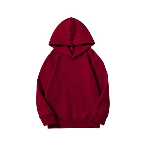 Kids Pullover Hoodies Plain Cute Hoodie Sweatshirts Oversized Thin Lightweight School Tops Clothes (Wine, 7-8 Years)