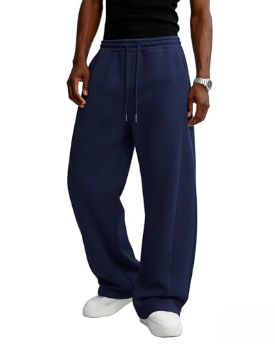 Image of Men's Baggy Sweatpants Cotton Fleece Wide Leg Lounge Sweat Pants Drawstring Waist Jogging Pants with Pockets
