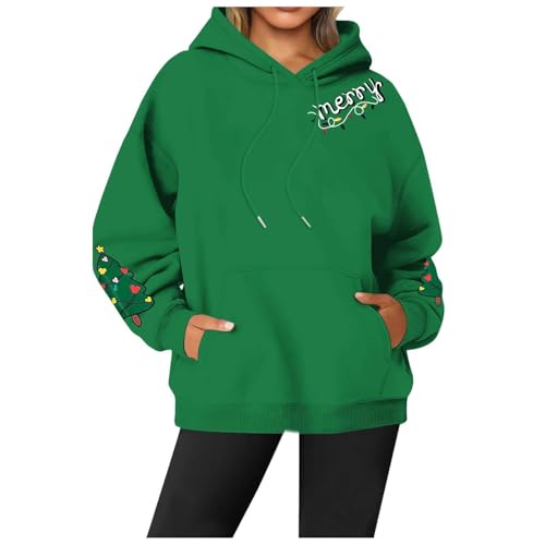 Pull à capuche femme avec lettres imprimées manches longues et col rond