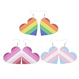 SAFIGLE 3組 レインボーストライプレザーイヤリング な虹色ドロップピアス ファッション性カップル向け彩虹耳环