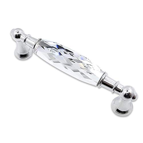 Mudujia 4-Pack 5.00'' Glass Dresser Drawer Handles/Clear Pulls Knob Chrome Metal/Silver Modern Crystal Cupboard Cabinet Handle Pull Knobs 128Mm (4, 5" Hole Center Style A) #TOP1