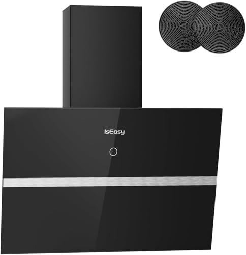 Dunstabzugshaube 60 cm, IsEasy Umluft Dunstabzugshaube mit 578 m³/h Starke Saugleistung, 4 Einstellstufen, Abluftmodus, 1–9min Verzögerungs-Ausschaltfunktion, Min 58 dB, Schwarz, Effizienz A++