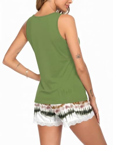 Image of Ekouaer Womens Pajama Sets Sleeveless Tank Top and Shorts Pj Set Lace Hem Sleepwear S-XXXL