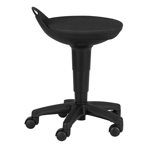 Image of Rolling Adjustable-Height Padded Stool - Black