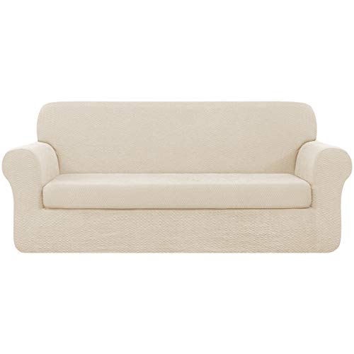 TOYABR Stretch Sofa Slipcover, 2-Piece Spandex Couch Cover with Cushion Cover,Seersucker Furniture Protector