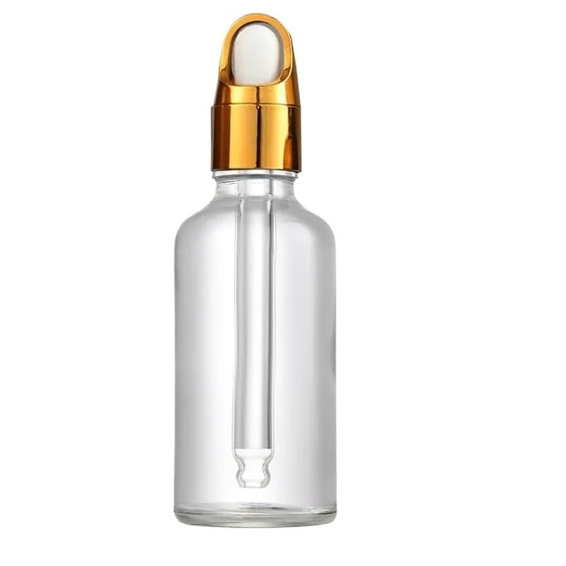 Gotero Botella de aceite esencial escarcha, líquido aromaterapia transparente, gota 5-100ml for pipeta masaje recargable(Clear gold,5ml)