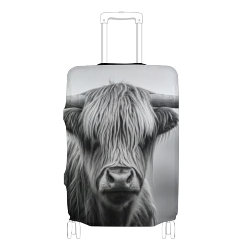 Joisal Painting Luggage Protector Custom Suitcase Covers Protection Black White Highland Cow Travel Vacation Essentials, M, Fits 22-24 Inch Case