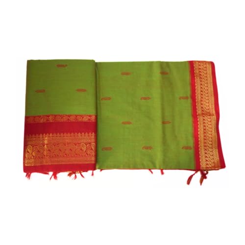 Image of Pure Kalyani Cotton Saree | Zari Border & Blouse Piece - Lata Gadwal Design | Traditional Saree