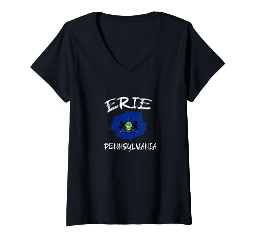 Erie Pennsylvania Souvenir Gift State Flag Brushed T-Shirt mit V-Ausschnitt
