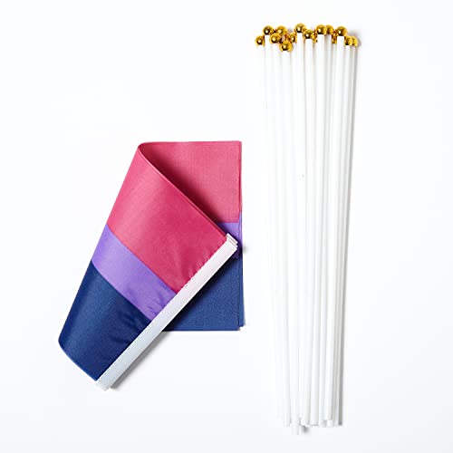 Image of GentleGirl 12 Pack Bisexual Pride Rainbow Flags Bisexual Bi Small Mini Hand Held Stick Flag Gay LGBT Festival Party Parades Decorations